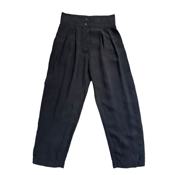 Smythe High Waisted Cropped Rayon Trousers Slack Pants In Black Women’s 4/28 - Picture 2 of 15